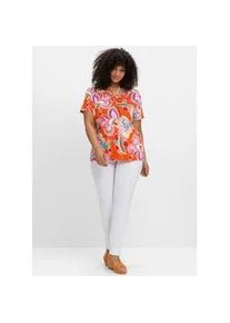 T-Shirt sheego BY JOE BROWNS "T-Shirt", Damen, Gr. 52/54, orange (hummer, gemustert), 95% Viskose, 5% Elasthan, gemustert, Rundhals, Shirts T-Shirt