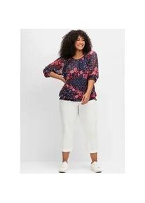 Langarmshirt sheego BY JOE BROWNS "T-Shirt", Damen, Gr. 52/54, blau (blau gemustert), 92% Polyester, 8% Elasthan, gebl&uuml;mt, gemustert, Rundhals, Shirts Langarmshirt