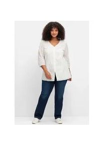 Schlupfbluse sheego BY JOE BROWNS, Damen, Gr. 48, wei&szlig;, 100% Baumwolle, unifarben, V-Ausschnitt, Blusen Schlupfbluse