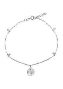 Fu&szlig;kette Vivance "925/- Sterling Silber rhodiniert Windrose", wei&szlig;, Fu&szlig;ketten, Damen, 23+2cm, Silber 925 (Sterlingsilber), gl&auml;nzend