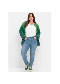 Strickjacke sheego BY JOE BROWNS, Damen, Gr. 56/58, gr&uuml;n (gr&uuml;n, blau), 97% Polyamid, 3% metallisierte Fasern, bedruckt, gemustert, mehrfarbig, Strickjacken Strickjacke