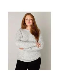 Strickpullover Base Level Curvy "Yanara", Damen, Gr. 46, grau melange, Strick, Obermaterial: 43% Nylon, 26% Polyacryl, 13% Alpaka, 13% Wolle, 5% Elasthan, unifarben, gerade h&uuml;ftbedeckend, Rundhals, B&uuml;ndchen, Pullover Strickpullover, mit Wolle und Elasthan