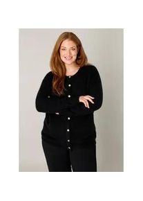 Cardigan Base Level Curvy "Yulia", Damen, Gr. 50, schwarz, Strick, Obermaterial: 43% Nylon, 26% Polyacryl, 13% Alpaka, 13% Wolle, 5% Elasthan, unifarben, normal h&uuml;ftbedeckend, Rundhals, Flachstrickb&uuml;ndchen, Strickjacken, mit Woll-Anteil und Knopfleiste