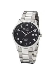 Regent Uhren Quarzuhr REGENT, silber (edelstahlfarben, schwarz), Armbanduhren, Damen, Quarzuhr, Armbanduhr, Herrenuhr, Datum, Leuchtzeiger, Edelstahlarmband
