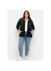 Shirtjacke sheego "Sweatjacke", Damen, Gr. 56, blau (nachtblau), 100% Baumwolle, unifarben, Shirts Shirtjacke