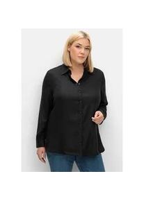 Hemdbluse sheego, Damen, Gr. 58, schwarz, 100% Viskose, unifarben, Blusen Hemdbluse