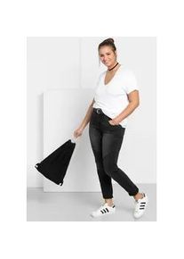 Stretch-Jeans sheego, Damen, Gr. 108, Langgr&ouml;&szlig;en, schwarz (schwarz denim), 37% Viskose, 34% Baumwolle, 27% Polyester, 2% Elasthan, 67% Baumwolle, 2% Elasthan, 27% Polyester, unifarben, lang, Jeans