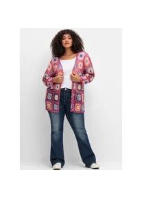 Cardigan sheego BY JOE BROWNS, Damen, Gr. 48/50, pink, 100% Polyacryl, gemustert, mehrfarbig, Strickjacken