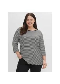 3/4-Arm-Shirt sheego "3/4-Arm-Shirt", Damen, Gr. 48/50, schwarz, 100% Baumwolle, gemustert, gestreift, mehrfarbig, Rundhals, Shirts 3/4-Arm-Shirt