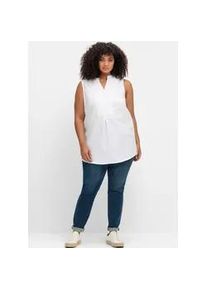 Blusentop sheego BY JOE BROWNS, Damen, Gr. 50, wei&szlig;, 50% Viskose, 37% Baumwolle, 13% Leinen, unifarben, Blusen Blusentop