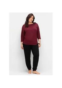 Langarmshirt sheego "Langarmshirt", Damen, Gr. 44/46, rot (weinrot), 50% Baumwolle, 50% Modal, meliert, unifarben, Rundhals, Shirts Langarmshirt