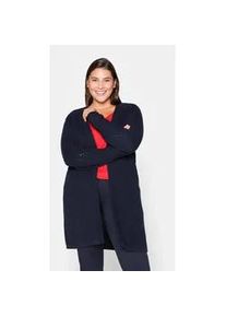 Longstrickjacke sheego, Damen, Gr. 48/50, blau (marine), 100% Baumwolle, unifarben, Strickjacken Longstrickjacke