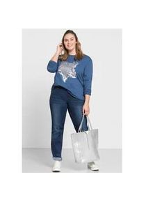 Stretch-Jeans sheego, Damen, Gr. 44, Normalgr&ouml;&szlig;en, blau (blau denim), 98% Baumwolle, 2% Elasthan, unifarben, lang, Jeans