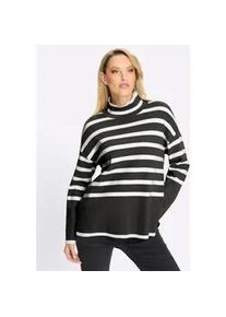 Strickpullover Heine "Pullover", Damen, Gr. 44, schwarz (schwarz, ecru, geringelt), 50% Viskose, 25% Polyester, 25% Polyamid, gemustert, gestreift, Pullover Strickpullover