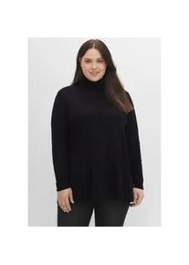 Langarmshirt sheego "Rollkragen-Shirt", Damen, Gr. 52/54, schwarz, 100% Baumwolle, unifarben, Shirts Langarmshirt
