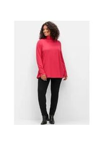 Langarmshirt sheego "Rollkragen-Shirt", Damen, Gr. 40/42, pink (magenta), 100% Baumwolle, unifarben, Shirts Langarmshirt