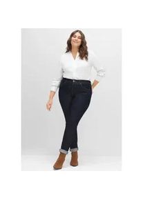 Stretch-Jeans sheego, Damen, Gr. 20, Kurzgr&ouml;&szlig;en, blau (blau schwarz denim), 75% Baumwolle, 24% Polyester, 1% Elasthan, unifarben, lang, Jeans
