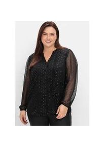 Chiffonbluse sheego BY JOE BROWNS, Damen, Gr. 46, schwarz (schwarz, gemustert), 98% Polyester, 2% metallisierte Fasern, bedruckt, gemustert, gepunktet, mehrfarbig, metallic, V-Ausschnitt, Blusen Chiffonbluse