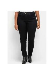 Stretch-Jeans sheego, Damen, Gr. 52, Normalgr&ouml;&szlig;en, schwarz (schwarz denim), 68% Baumwolle, 30% Polyester, 2% Elasthan, unifarben, lang, Jeans
