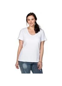 T-Shirt sheego "T-Shirt", Damen, Gr. 56/58, wei&szlig;, 100% Baumwolle, unifarben, V-Ausschnitt, Shirts T-Shirt