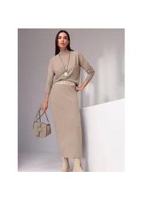 Strickpullover Heine "Pullover", Damen, Gr. 44, beige (sesam), 50% Viskose, 28% Polyester, 22% Polyamid, unifarben, Pullover Strickpullover