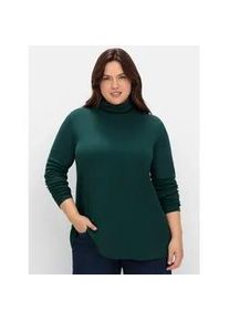 Langarmshirt sheego "Rollkragen-Shirt", Damen, Gr. 40/42, blau (tiefgr&uuml;n), 100% Baumwolle, unifarben, Shirts Langarmshirt