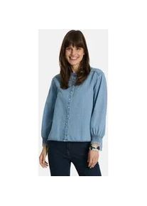 LIEBLINGSST&Uuml;CK Langarmbluse LIEBLINGSST&Uuml;CK "EvitaL", Damen, Gr. 40, dusty blau, Web, Obermaterial: 55% Baumwolle, 45% Lyocell, clean, unifarben, mit Knopf, Blusen, im Denim-Look