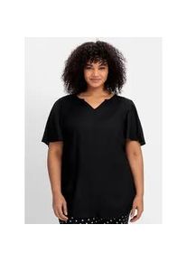 Longbluse sheego, Damen, Gr. 56, schwarz, 100% Viskose, unifarben, Rundhals, Blusen Longbluse
