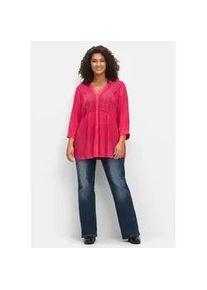Crepebluse sheego BY JOE BROWNS, Damen, Gr. 52, pink, 100% Viskose, Spitze:100% Baumwolle, unifarben, V-Ausschnitt, Blusen