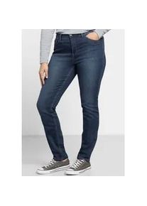 Stretch-Jeans sheego, Damen, Gr. 92, Langgr&ouml;&szlig;en, blau (dunkelblau denim), 37% Viskose, 34% Baumwolle, 27% Polyester, 2% Elasthan, unifarben, lang, Jeans
