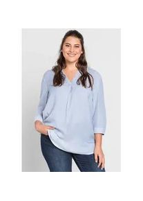 Longbluse sheego, Damen, Gr. 48, wei&szlig; (hellblau, wei&szlig;), 100% Viskose, gemustert, mehrfarbig, Rundhals, Blusen Longbluse