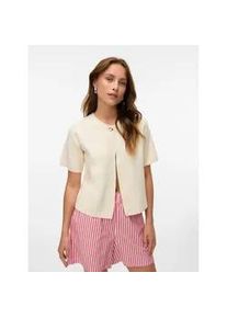 V&eacute;ro Moda Strickjacke VERO MODA "VMGOLD SS O-NECK ONE BUTTON CARDIGAN", Damen, Gr. L, beige (birch), Strick, Obermaterial: 50% Viskose, 28% Polyester, 22% Nylon, unifarben, regular fit normal, Rundhals, Strickjacken Strickjacke