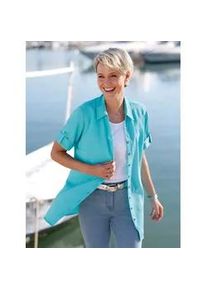 Longbluse Classic Basics, Damen, Gr. 46, blau (t&uuml;rkis), 100% Polyester, unifarben, V-Ausschnitt, Blusen Longbluse