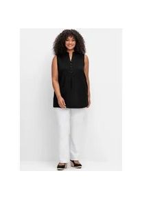 Blusentop sheego BY JOE BROWNS, Damen, Gr. 46, schwarz, 50% Viskose, 37% Baumwolle, 13% Leinen, unifarben, Blusen Blusentop