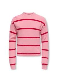 Strickpullover KIDS Only "KOGFRANCA SHORT L/S STRIPE KNT NOOS", Kinder, Gr. 134/140, sea pink stripes:small stripe salsa, Strick, Obermaterial: 50% Viskose, 27% Nylon, 23% Polyester, gestreift, loose fit normal, Rundhals, Rippstrickb&uuml;ndchen, Pullover Strickpullover
