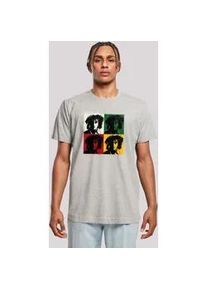 T-Shirt F4NT4STIC "Bob Marley Colour Blocks Two Sleeves Reggae Music", Damen, Gr. L, grau (erdgrau), Obermaterial: 100% Baumwolle, regular fit, Rundhals, ohne B&uuml;ndchen, Shirts T-Shirt, Premium Qualit&auml;t