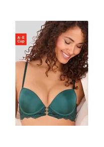 Push-up-BH Lascana "Eleonora", Damen, Gr. 80, Cup E, gr&uuml;n (tannengr&uuml;n), Spitze, Obermaterial: 60% Polyamid, 35% Polyester, 5% Elasthan, BHs Push-up-BH, mit feiner Schn&uuml;rung in Satin-Optik, sexy Dessous, Amira-Kollektion