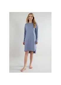Nachthemd Tom Tailor "Charlotte", Damen, Gr. 44 (XXL), N-Gr, blau (blau, mittel, uni), Obermaterial: 100% Baumwolle, bequem knielang, Rundhals, gerader Abschluss, Kleider Nachthemd, knielang, Langarm, weich, mit Logodruck, Baumwolle