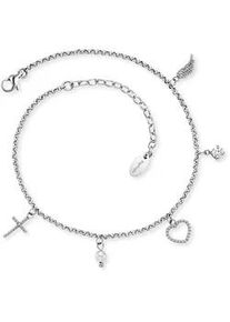 Fu&szlig;kette Engelsrufer "Glaube Liebe Hoffnung", wei&szlig; (edelstahlfarben, kristallwei&szlig;, wei&szlig;, kristallwei&szlig;), Fu&szlig;ketten, Damen, Edelstahl Perlen, Edelstahl, Perlen, Made in Germany - mit Zirkonia (synth.) - mit S&uuml;&szlig;wasserzuchtperle