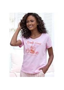 Pyjamaoberteil Vivance DREAMS, Damen, Gr. 32/34, rosa, Single Jersey, Obermaterial: 100% Baumwolle, unifarben, Basic h&uuml;ftlang, Rundhals, eingesetzt, Shirts, mit sch&ouml;nem Frontprint