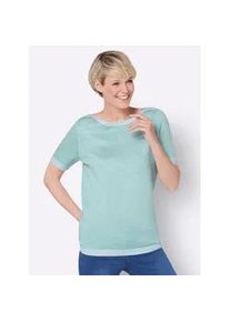 Kurzarmpullover Classic Basics "U-Boot-Pullover", Damen, Gr. 40, gr&uuml;n (mint), 100% Polyacryl, gemustert, gestreift, Pullover