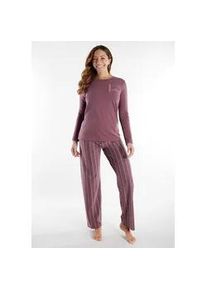 Schlafanzug Tom Tailor "Sitia", Damen, Gr. 42 (XL), lila, mittel, streifen, Obermaterial: 95% Baumwolle, 5% Elasthan, gestreift, bequem normal, Rundhals, gerader Abschluss, Homewear-Sets Schlafanzug, Langarm, Rundhalsausschnitt, mit Muster, basic, Baumwollmix