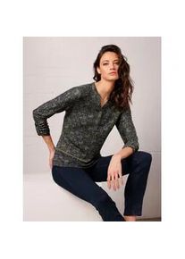 Langarmshirt CREATION L PREMIUM "Lyocell-Shirt", Damen, Gr. 46, bunt (khaki, marine, bedruckt), 96% Lyocell, 4% Elasthan, bedruckt, gebl&uuml;mt, gemustert, mehrfarbig, Rundhals, Shirts Langarmshirt