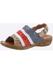 Sandale, Damen, Gr. 39, bunt (jeansblau, rot), Glattleder, Schuhe Sandale