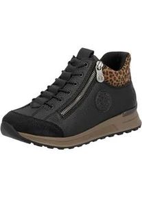 Sneaker Rieker "Ready2GO", Damen, Gr. 38, schwarz (schwarz, leo), Lederimitat, Textil, Schuhe Sneaker, Schn&uuml;rboots, High Top Sneaker, Stiefelette mit Soft-Einlage