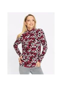 Rollkragenshirt Heine "Druck-Shirt", Damen, Gr. 34, schwarz (schwarz, rot, bedruckt), 95% Viskose, 5% Elasthan, bedruckt, gemustert, mehrfarbig, Shirts