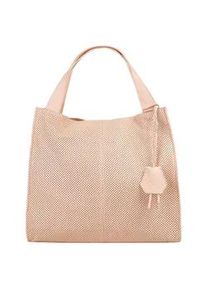 Shopper CLUTY, Damen, Gr. B/H/T: 38cm x 28cm x 10cm onesize, rosa, Leder, Strukturmuster, Taschen Shopper, echt Leder, Made in Italy