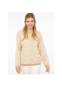 Strickpullover Zwillingsherz "Gestrickter-Leo", Damen, Gr. S/M, beige (creme), Strick, Obermaterial: 100% Baumwolle, gemustert, mehrfarbig, comfort fit h&uuml;ftlang, Rundhals, Rippb&uuml;ndchen, Pullover Strickpullover, Animal-Muster, Rundhalsausschnitt, Langarm, Feinstrick
