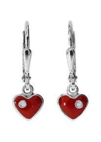 Paar Ohrh&auml;nger OSTSEE-SCHMUCK "OSTSEE-SCHMUCK Ohrh&auml;nger kleines Herz Ohrh&auml;nger kleines Herz", rot, Ohrringe, Damen, 21 x 7mm, Silber 925 (Sterlingsilber)