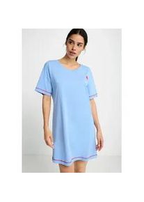 Nachthemd LSCN BY LASCANA, Damen, Gr. 32/34, N-Gr, blau bedruckt, Single Jersey, Obermaterial: 50% Baumwolle, 50% Viskose, bedruckt, unifarben, l&auml;ssig geschnitten mini, Rundhals, abgesteppt, Kleider Nachthemd, in l&auml;ssiger Weite